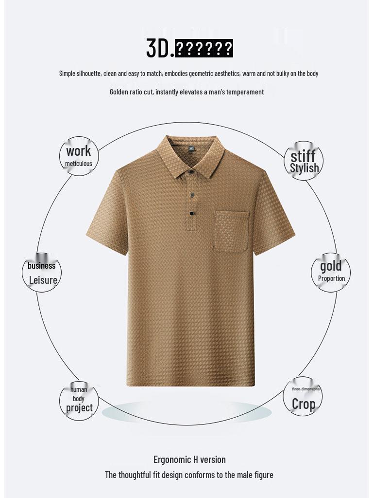 Polo Casual Trendy da Uomo a Maniche Corte con Taschino e Collo Elastico