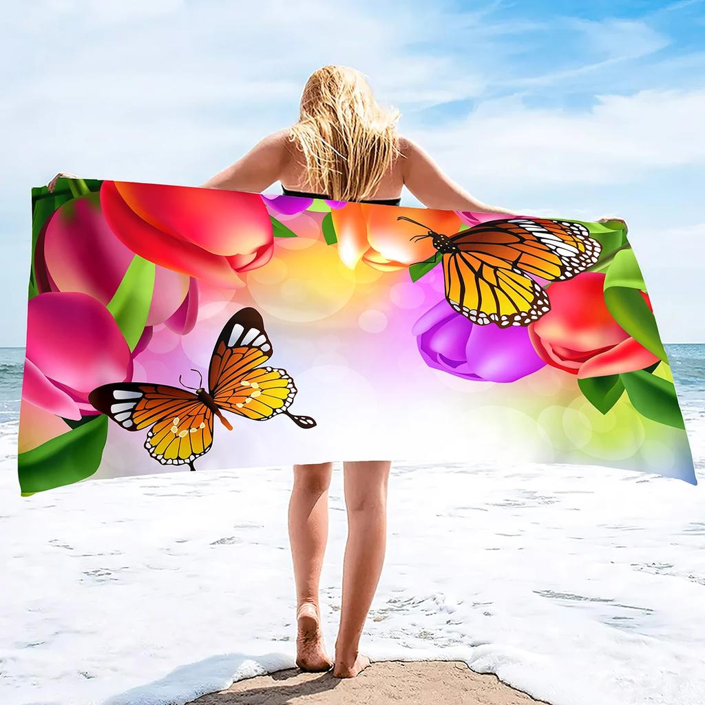 Butterfly Beach Towel Soft Floral Beach Blanket Absorbent Quick Dry Bath Towels Pool Travel Beach Towels for Adults Swim Cover