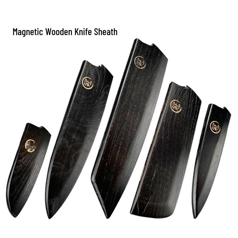 Japanese Ash Wood Magnetic Knife Sheath: Chef's, Sashimi & Santoku Knives Protective Cover Set.
