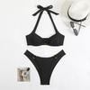 2025 Cross-border Women's Ribbed Halter Swimsuit: New European & American Style Bikini