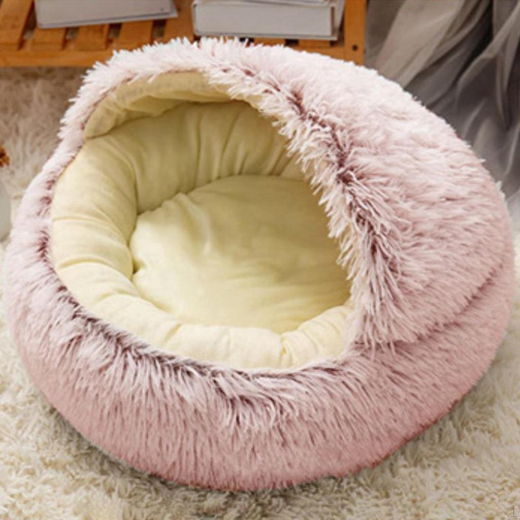 cat and dog Beds, Soft Plush Round Bedding Sleeping Pet Calming Nest Bed Cuddler for Kitten
