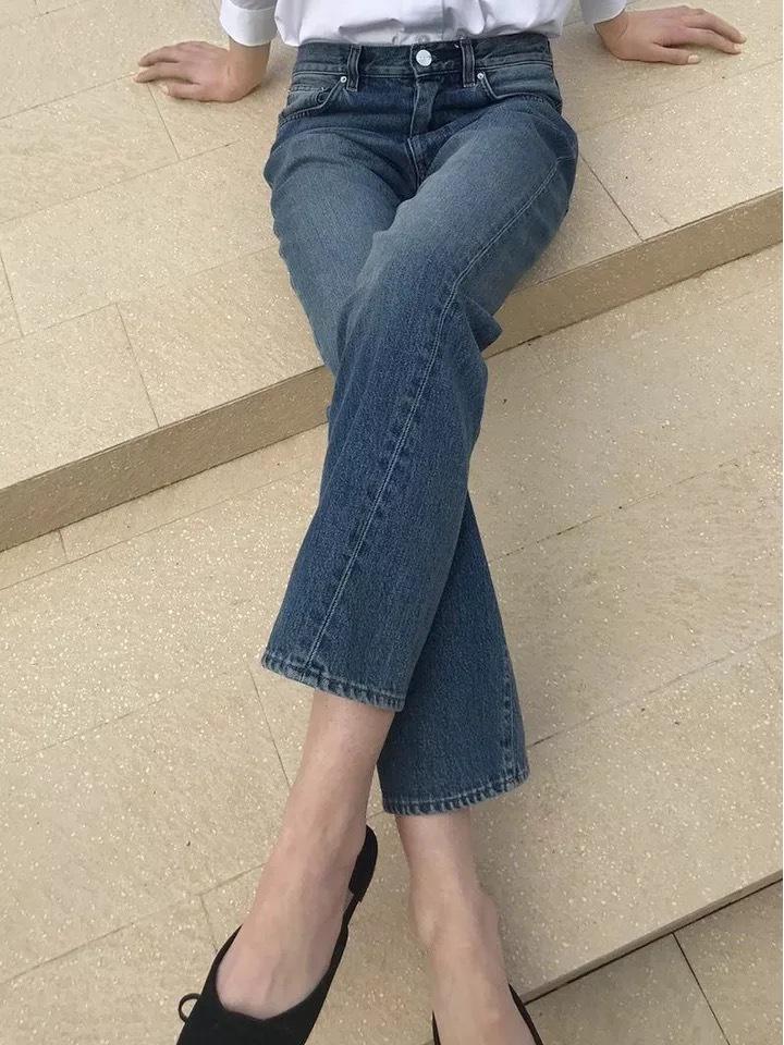 Nordic Niche TOT Original Classic Mid-High Waist Straight-Leg Twisted Seam Washed Jeans