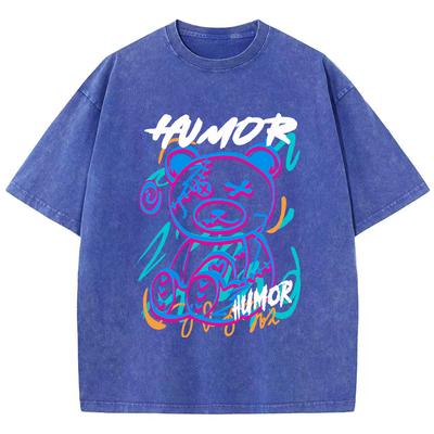 Street Women Cotton Washed T-Shirt Colored Humor Print Pattern Printed Tees Fashion Oversize Short Sleeve Clothing
