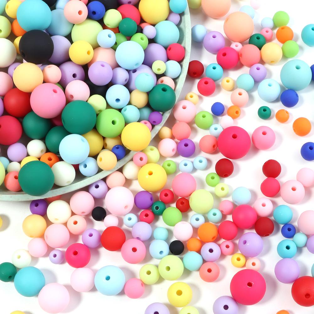 20-100pcs Acrylic Silicone Beads 6-16mm Colorful Round Loose Beads For Jewelry Making DIY Bracelet Necklace Keychain Accessories