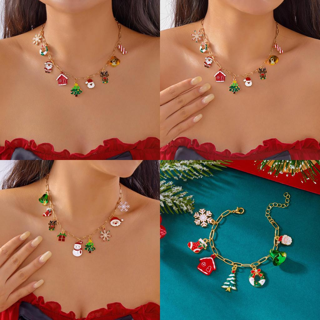 Christmas Holiday Jewelry Set With Zinc Alloy Geometric Pendant And Multi Style Chains For Men And Women