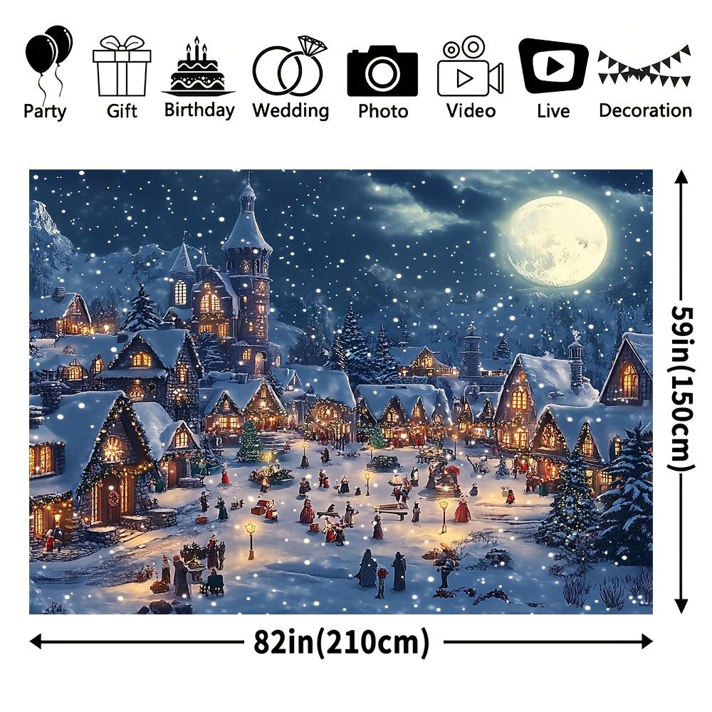 1 holiday Christmas village background, comfortable snow street landscape with snow pine trees, perfect for indoor use