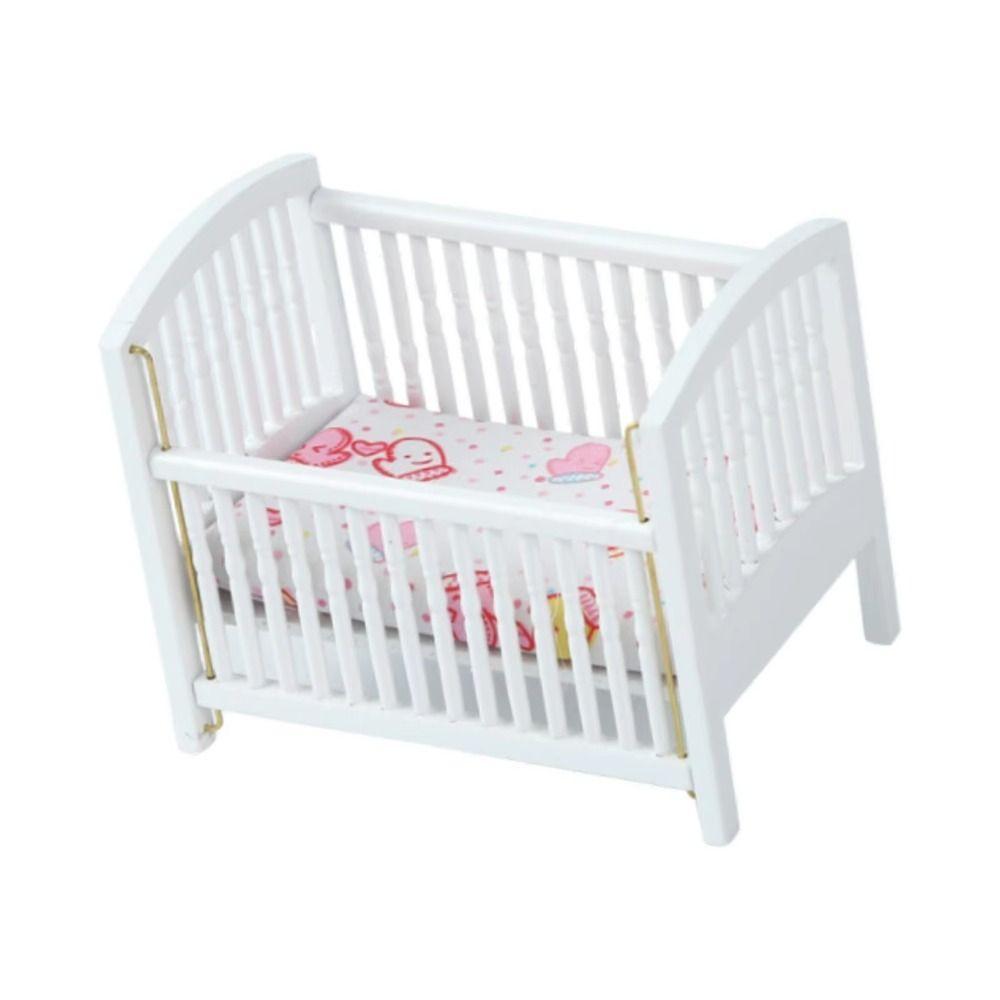 1:12 Baby Crib DIY Fitments Dollhouse Furniture Model Dollhouse Baby Bed  Bedroom Model Decor Toy