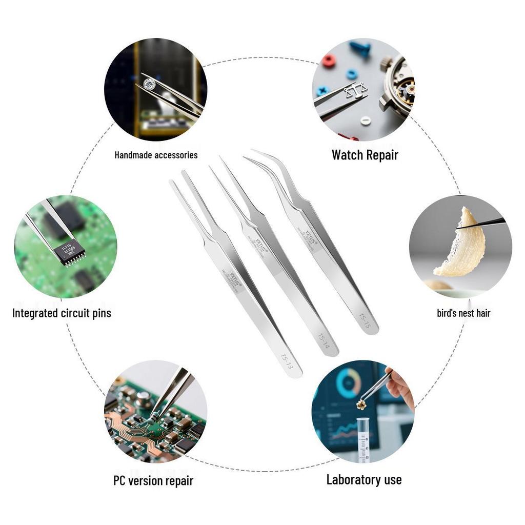 Genuine VETUS Precision Stainless Steel Tweezers TS-11, TS-12, TS-15 for Mobile Phone Repair
