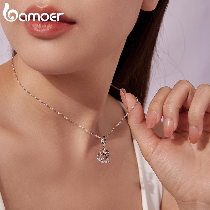 Bamoer 925 Sterling Silver Two-tone Love Heart Charm Celtic Murano Beads for Women Teens Bracelet Accessories DIY Valentine Gift