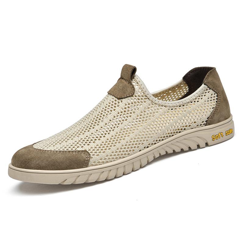 

Летняя мужская обувь 2025 новая сетчатая дышащая мужская повседневная обувь на одной педали большого размера мягкая подошва сетчатая обувь мужская 38 песочный