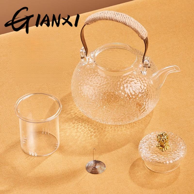 Skleněná čajová souprava Čínská domácí Velkokapacitní Přijímání hostů Kung Fu čajová souprava Kladívkový design Pletený konopný provaz Paprsek Čajová konvice