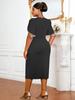 Storlek Dam Pärlbeströdd Puffärmad Fyrkantig Halsringning Elegant Bodycon-klänning
