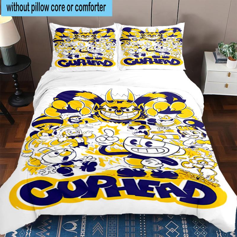 3PCS Adventure In The Cup-head 3pcs Bedding,Including 3PCS Duvet Cover And 2pcs Pillowcases Perfect for Christmas,Ideal for Bedroom, Dormitory