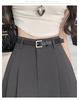 Women's High Waist Gray Woolen A-Line Pleated Culottes - Autumn/Winter 2024.