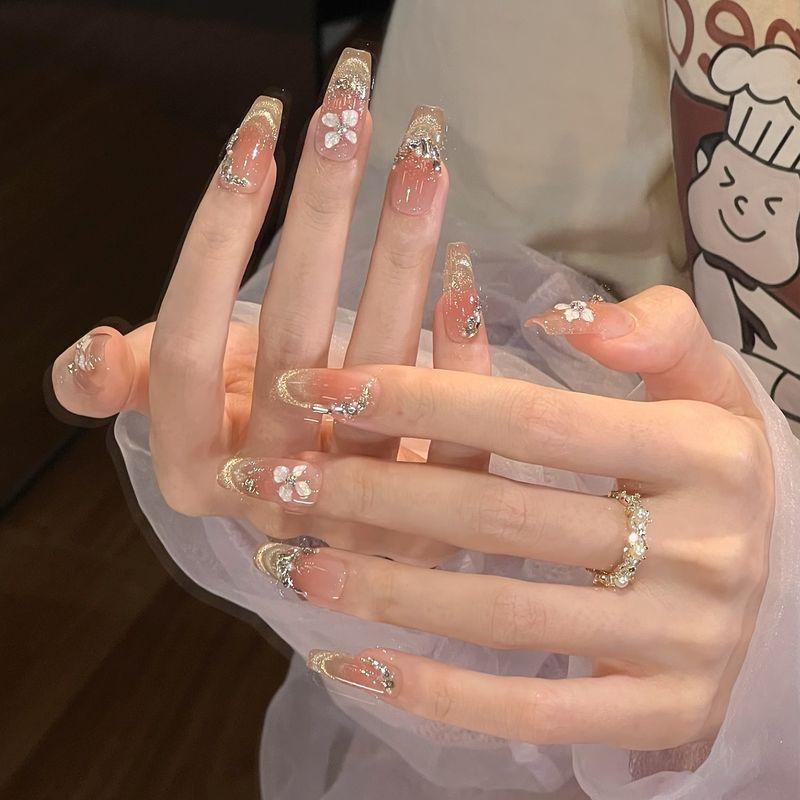 Ks Nail Art Wearable Nails Short Style 2026 New Model High-End Super Popular Cat Eye Handmade High-Quality Nude Color Stunning Nail Pieces
