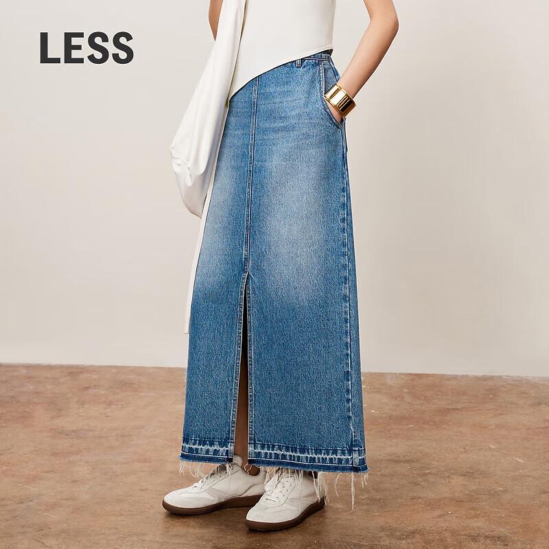LESS 2024 Autumn Washed H-Line Cotton Denim Skirt M