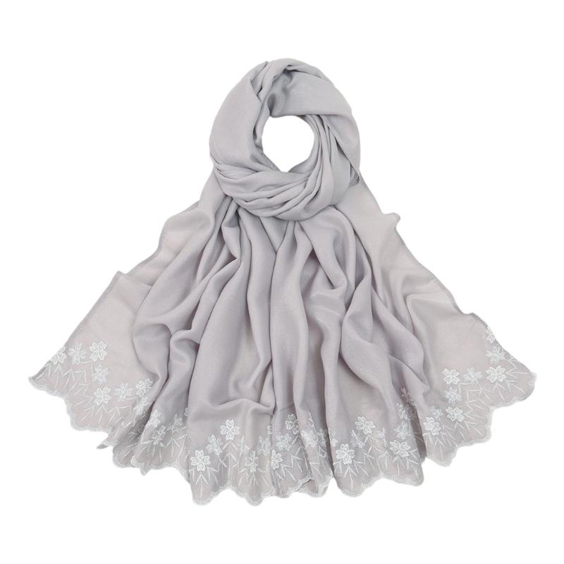 Elegant Muslims Chiffon Hijab Scarf With Embroidery Flower For Islamic Women Breathable Headwrap For Various Occasion