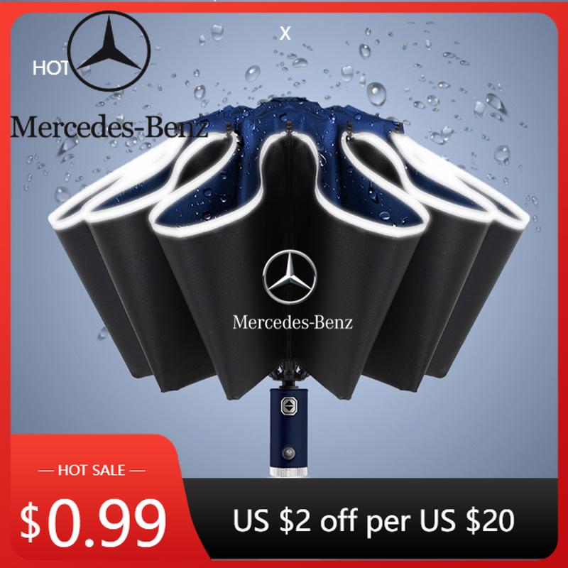 Hot Car Sticker Automatic Umbrella with LED Reflective Strip Rain Wind Umbrella For Mercedes Benz W211 W203 W204 W210 W124 AMG W
