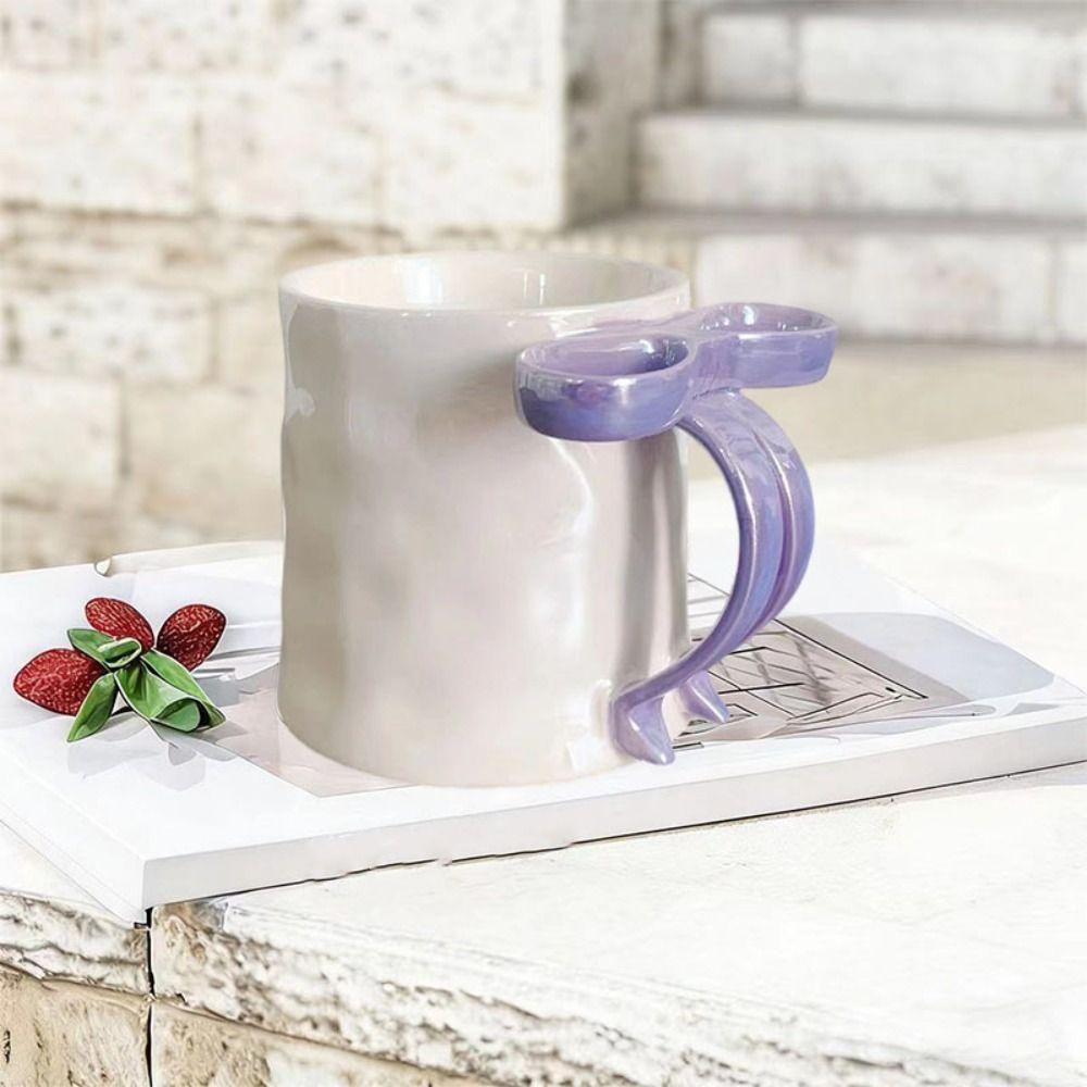 INS Bowknot Ceramic Mug Exquisite Ceramic Coffee Cup Safe Milk Container Girl's Gift