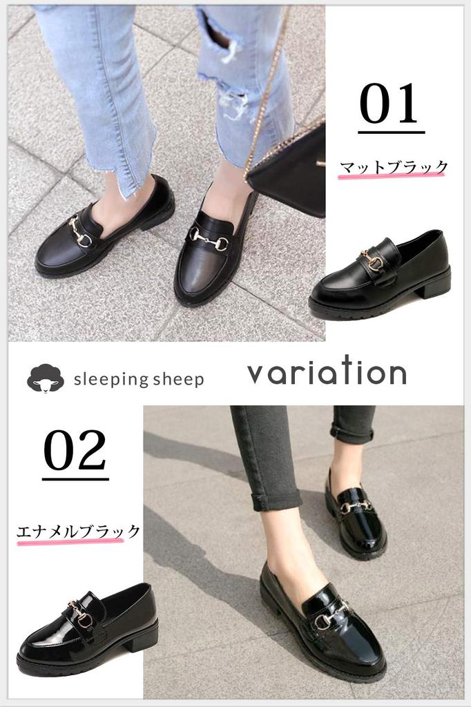 Mocasini cu șireturi pentru naveta la serviciu sau școală, mărime mată [Sleeping Sheep] (35 (Japoneză 22,5 cm) XS, negru) M-BK35