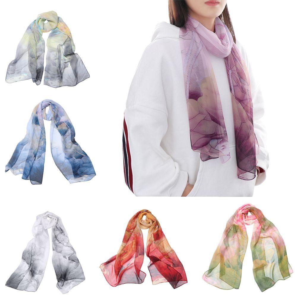 

Fashion Silk Scarf Long Shawl Chiffon Scarves Printed Lotus Flower Pashmina