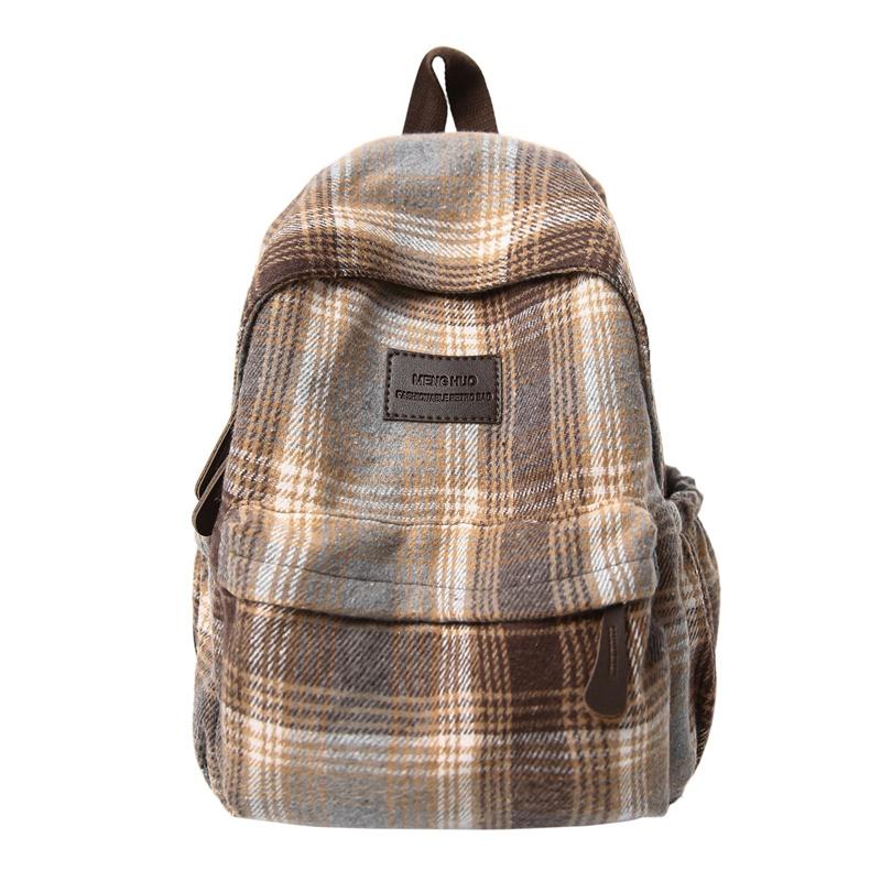 

Woolen Plaid Student Schoolbag Large Capacity Travel Backpack Small коричневый/жёлтый