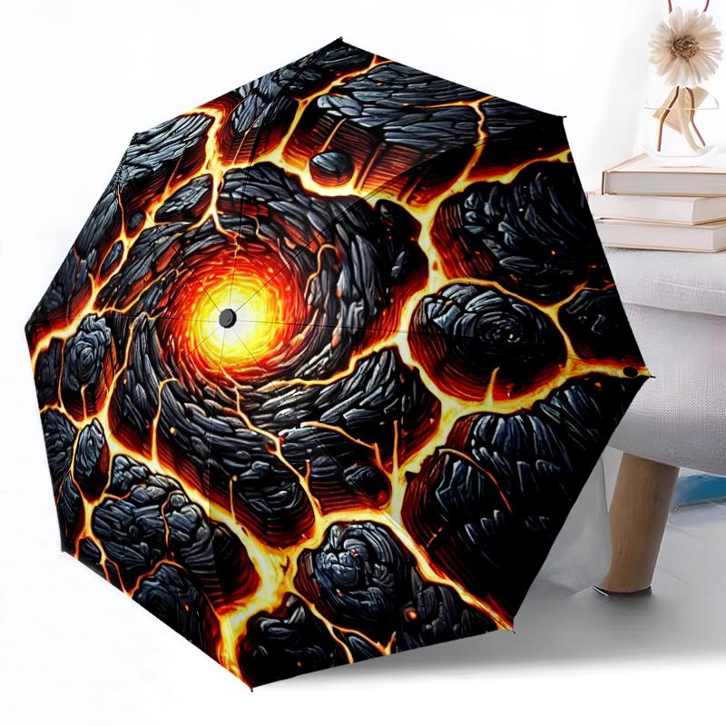 Molten Lava Fissure Hole Outdoor Automatic Umbrella Compact 8-Rib Lightweight Durable Everyday Carry Umbrella Outdoor Accessory Stylish Gift Women
