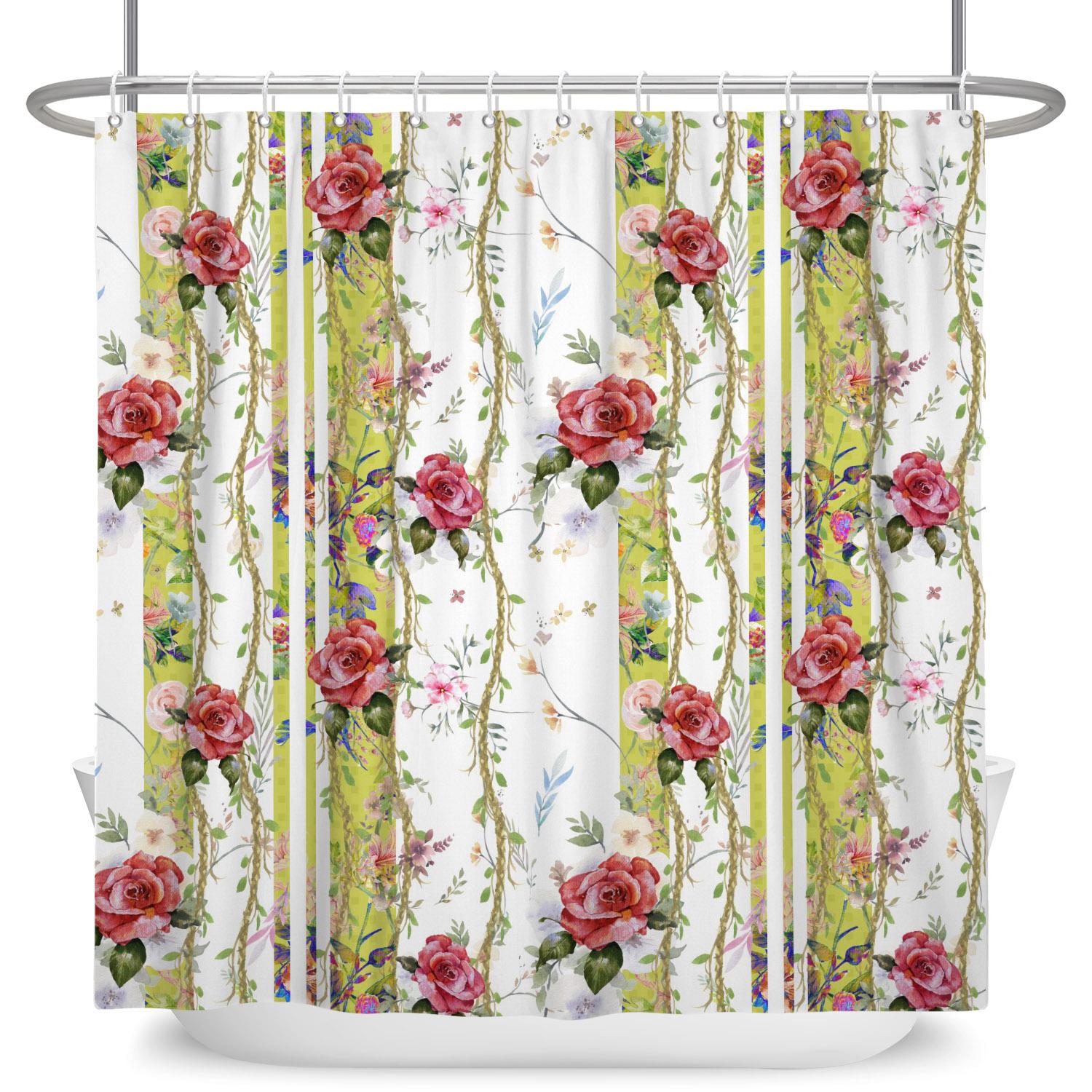 

Boho Botanical Floral Shower Curtain Sunflower Daisy Rose Print Waterproof Bath Curtain For Bathroom Decor Polyester With Hooks W60H190(CM)-1 Pcs