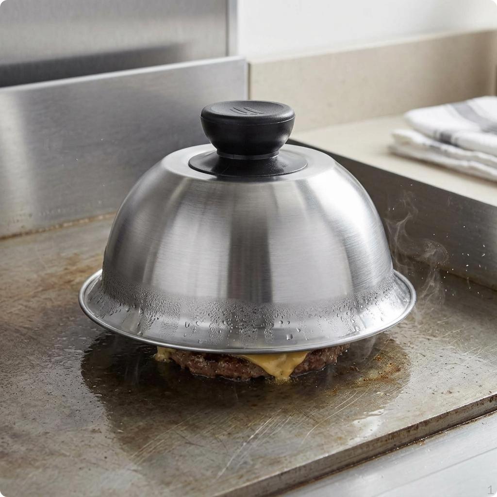 Stainless Dome Cover Domed Grill Wide Rim Basting 16CM Plastic Handle