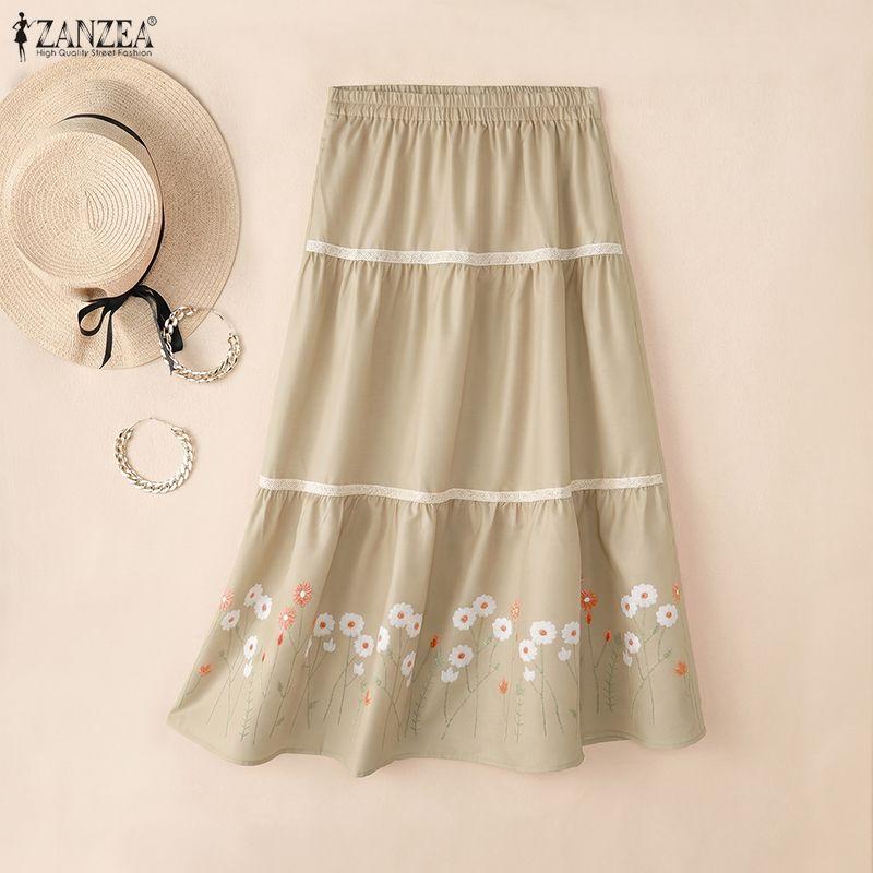ZANZEA Gonne a stampa floreale larghe con elastico in vita casual da donna