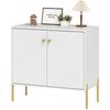 Sideboard, 2 Doors, Adjustable Shelves, Marble Effect Top, Steel Legs, 80 x 39.1 x 76 cm, White