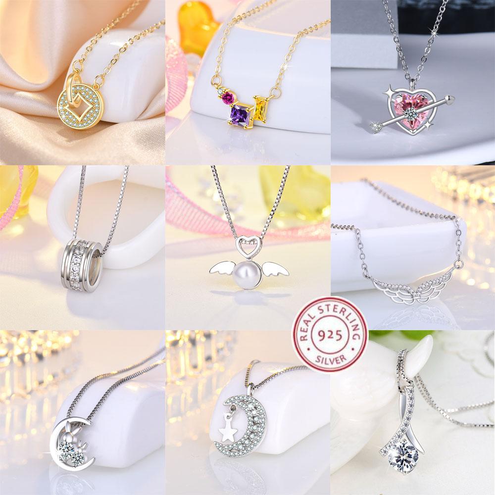 925 Sterling Silver Moon Necklace Pendant Zircon For Women Fashion Exquisite Student Girlfriend Jewelry Accessories Heart GiftGood Product