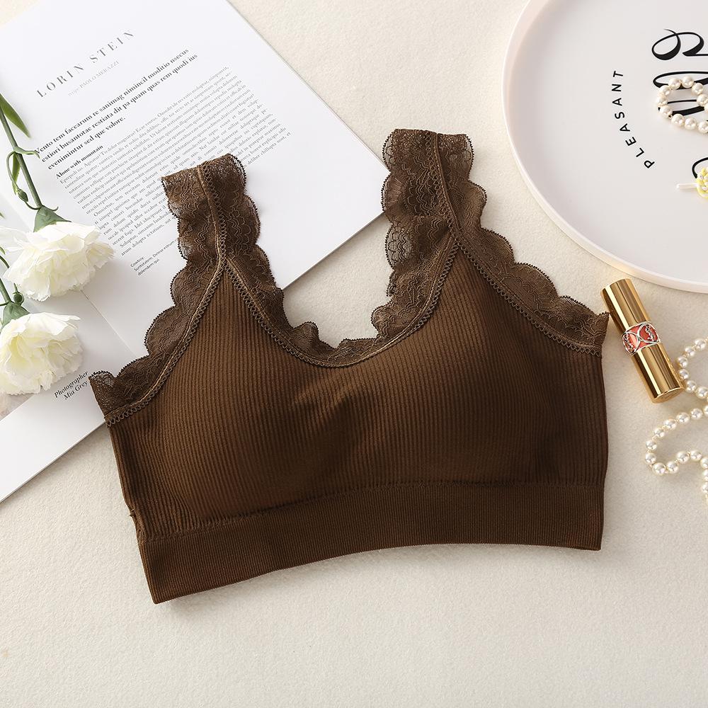 

Майка для йоги Bear Fairy Lace Backless: Женский беспроводной спортивный бюстгальтер и жилет One Size кофейный