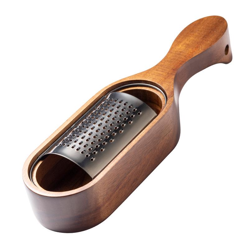 Acacia Wood Cheese Grater with Stainless Steel Storage Slicer Shredder