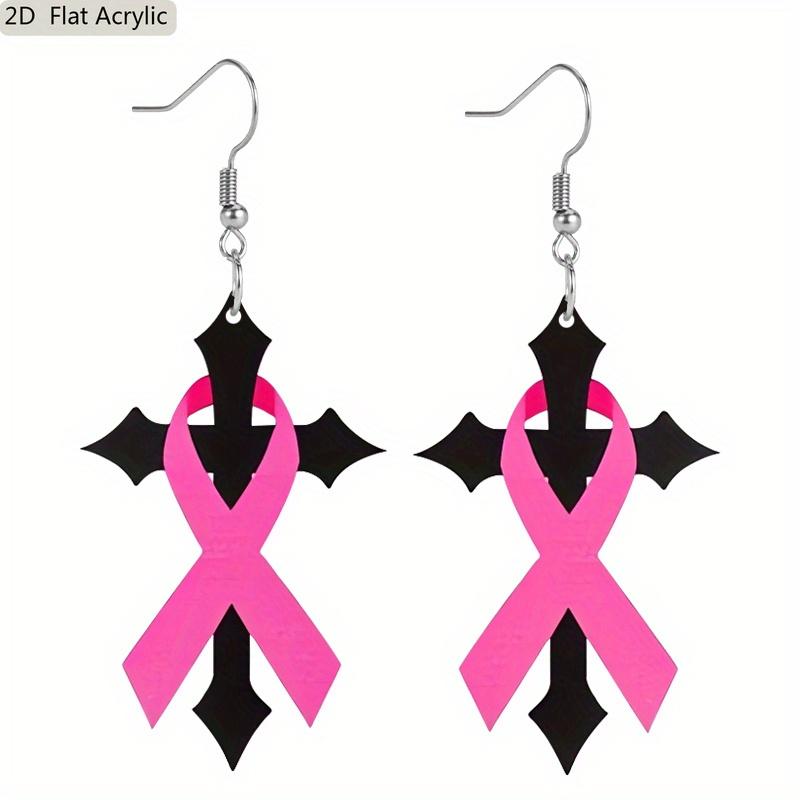 

2D Плоские Розовые Ленты Крест Прозрачные Подвесные Серьги Женские Серьги для Информированности о Раке Молочной Железы Женские Ювелирные Изделия