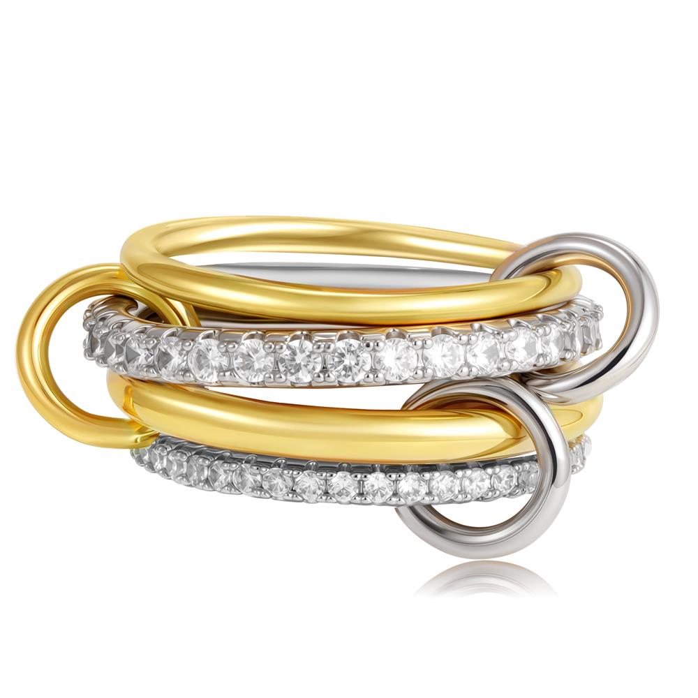 Anello Stacked Everly Multistrato Oro Placcato Chunky Zircone Intrecciato Anelli Collegati Multi Maglia Gioielli Statement Eternity Regalo