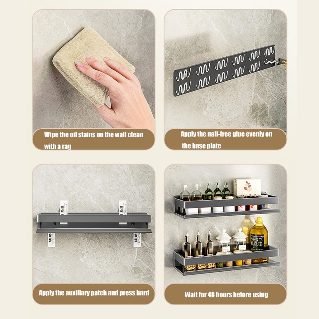 Space Saving Designs Vertical Mount Kitchen Rack Sturdy Carbon Steel Construction Holds Utensils Spices Towels