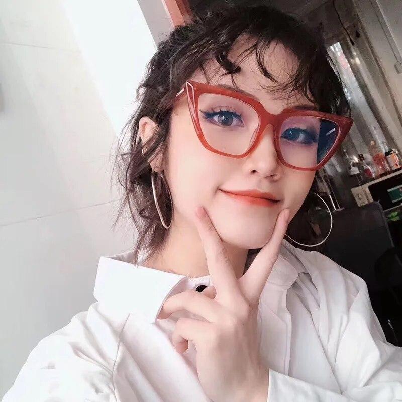 Fashion   New Cat Eye Plain Glasses Anti Blue Light Glasses Frame Retro Big Frame Eyeglasses for Women