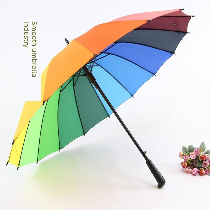 Ombrello Automatico con Copertura in Tessuto, 16 Stecche, Ombrello Pubblicitario da Esterno, Ombrello Arcobaleno Regalo, Ombrello Lungo da Studente, Regalo Creativo