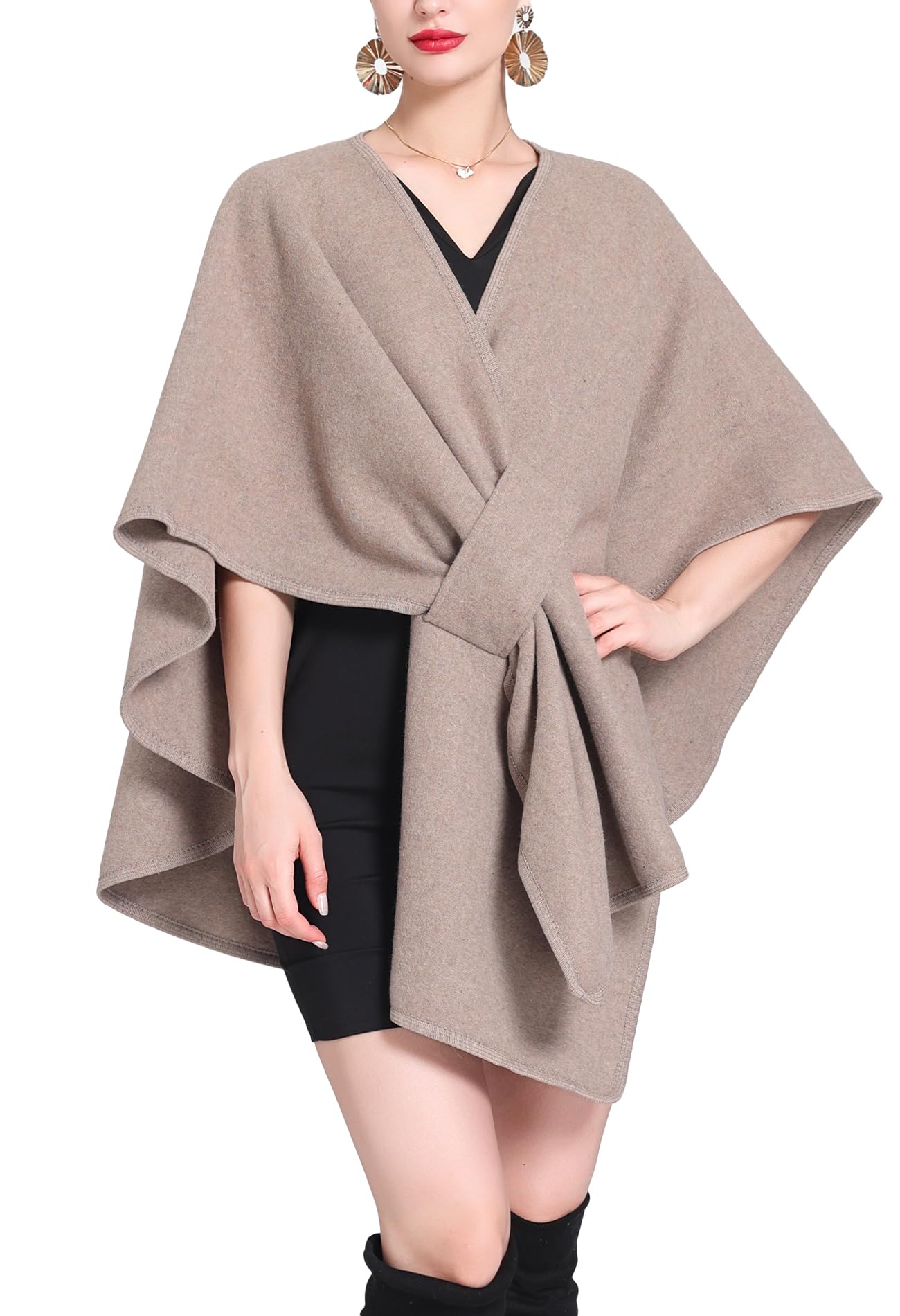 

SEAUR Large Ethnic Long Office Fashionable Poncho for Fall and Khaki Women s Scarf, Shawl, Winter,