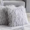 Gray Faux Sheep Wool Plush Throw Pillow Cover - Soft, Silky, Solid Color Square Cushion for Sofa
