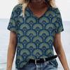 Summer Hot Selling New 2025 Women T-shirt Peacock Feather V-neck T-shirt Printed Women Printed T-shirt Comfortable T-shirt