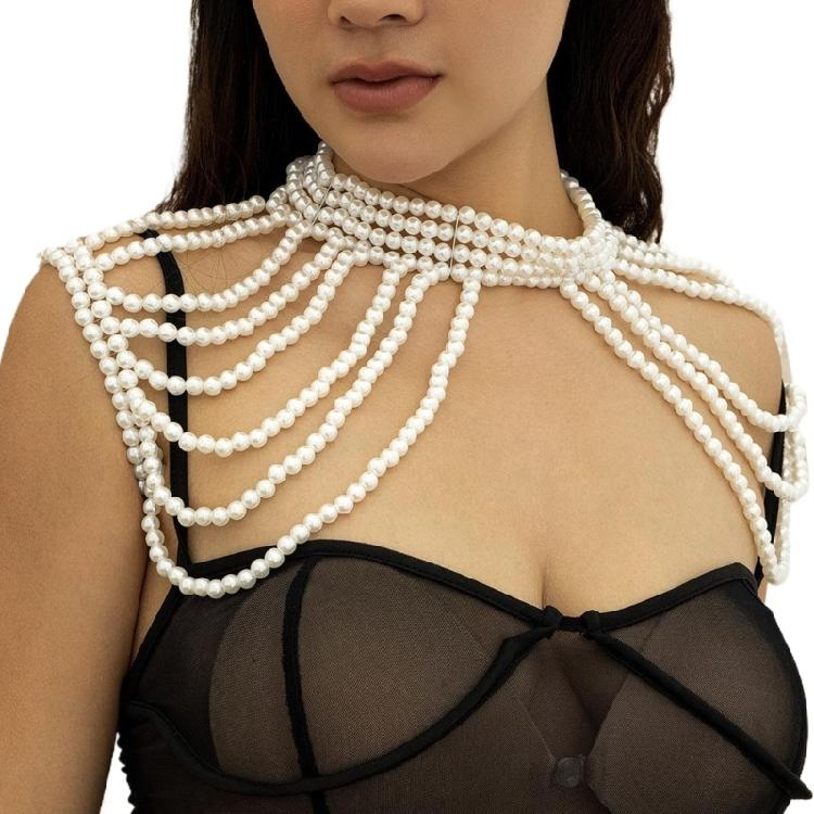 Elegant Faux Pearls Shoulder Necklace For Women Perfect For Pageants Proms Party Wedding Photo Props