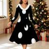 Women Polka Dot Print Midi Dress, Long Sleeve V‑Neck Furry Trim A‑Line Party Dress, Christmas Limited Edition