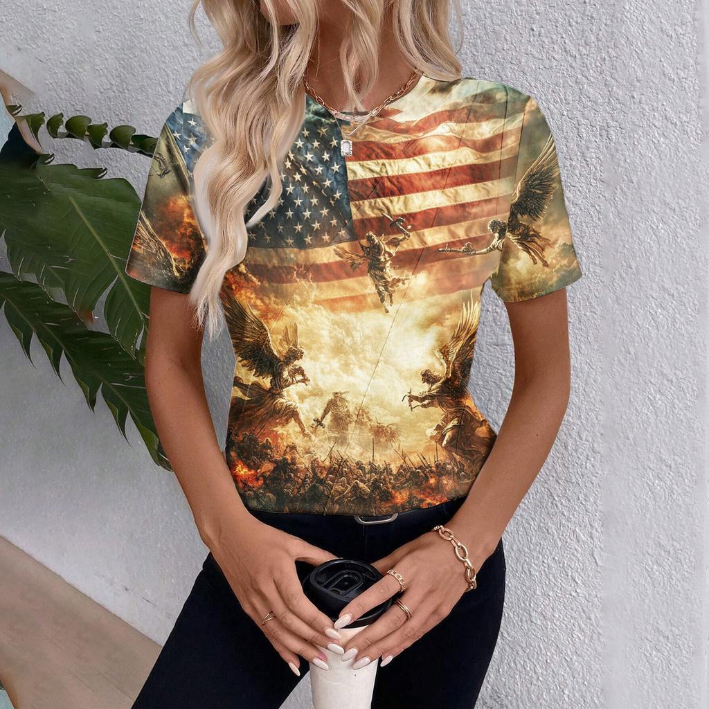 Damen Top mit Kurzarm und Unabhängigkeitstag-Print