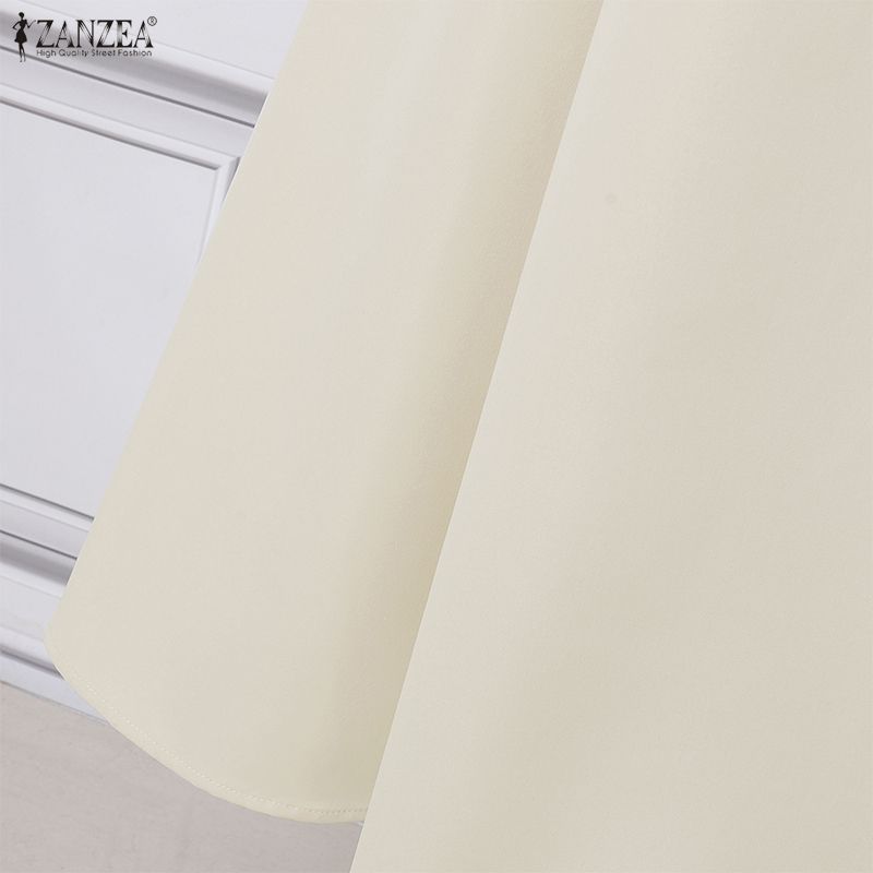 ZANZEA Women Elegant Square Collar Long Sleeve Casual Long Dress