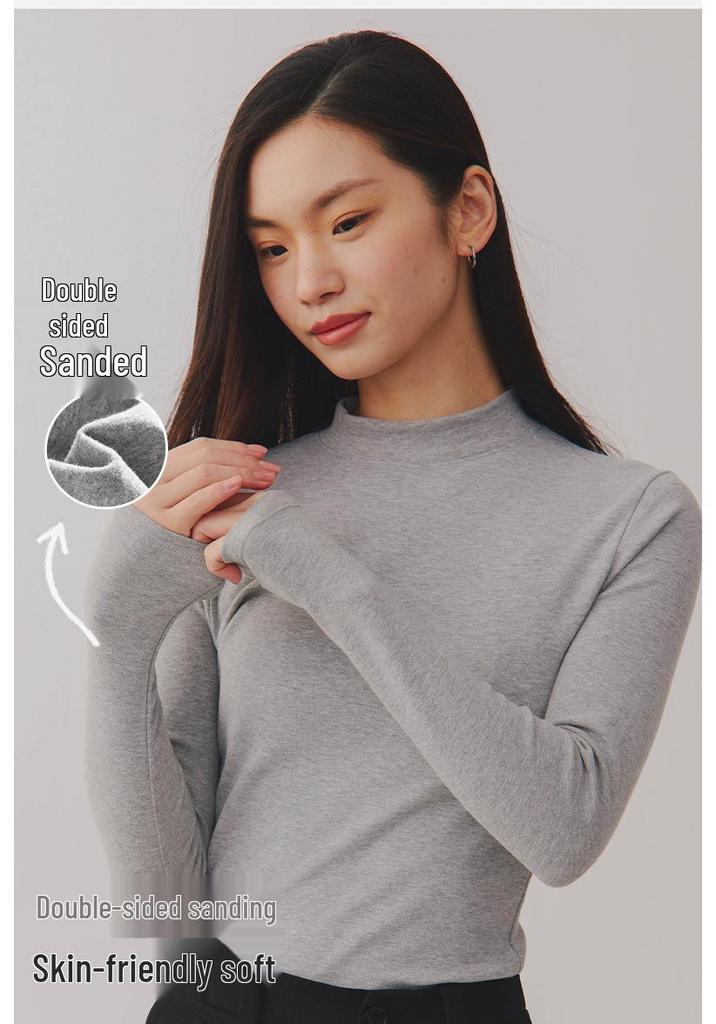 2025 Damen Mid-Neck Reines Baumwoll Herbst Thermotop, 280g Verdickt Gebürstet, Enganliegende Unterwäsche