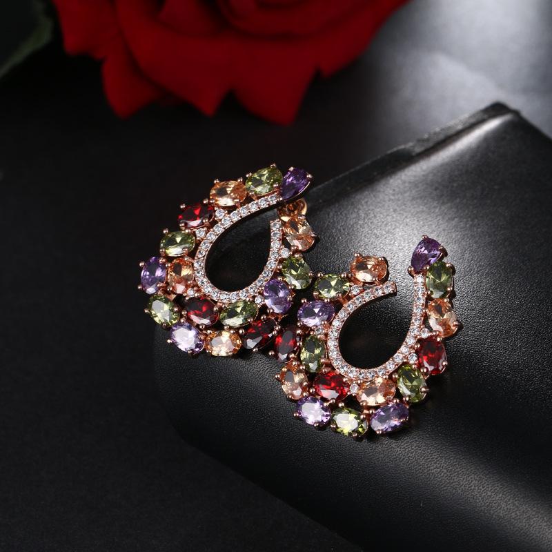 Colorful Cubic Zirconia Long Drop Earrings, Luxury Geometric Crystal Earrings, Elegant Evening Party Jewelry Gift