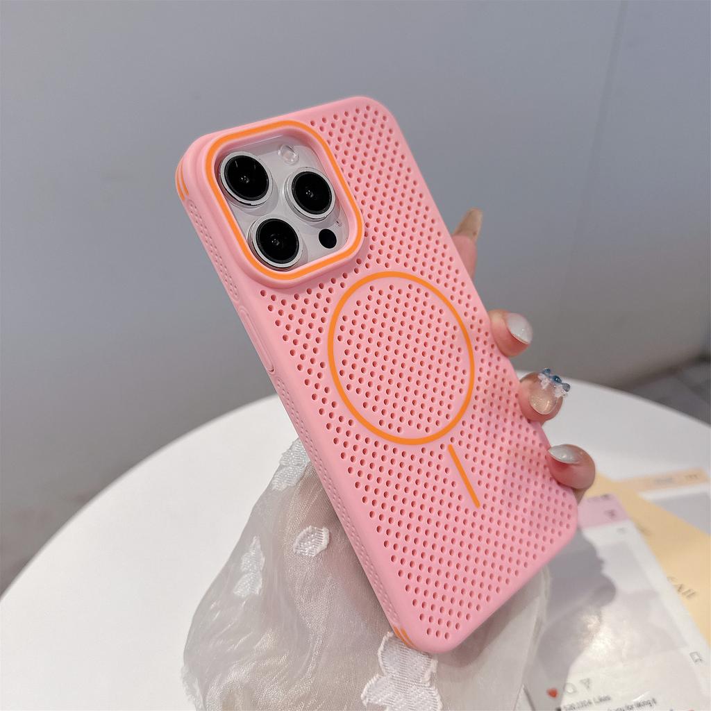 Applicable To IPhone16 Cooling and Breathable Mobile Phone Case Thin Circle Magnetic Suction Apple 15 ProMax Contrasting Color New Protective Case
