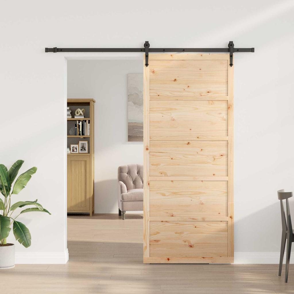 Sliding Barn Door Natural 100 X 208 Cm Solid Pine Wood